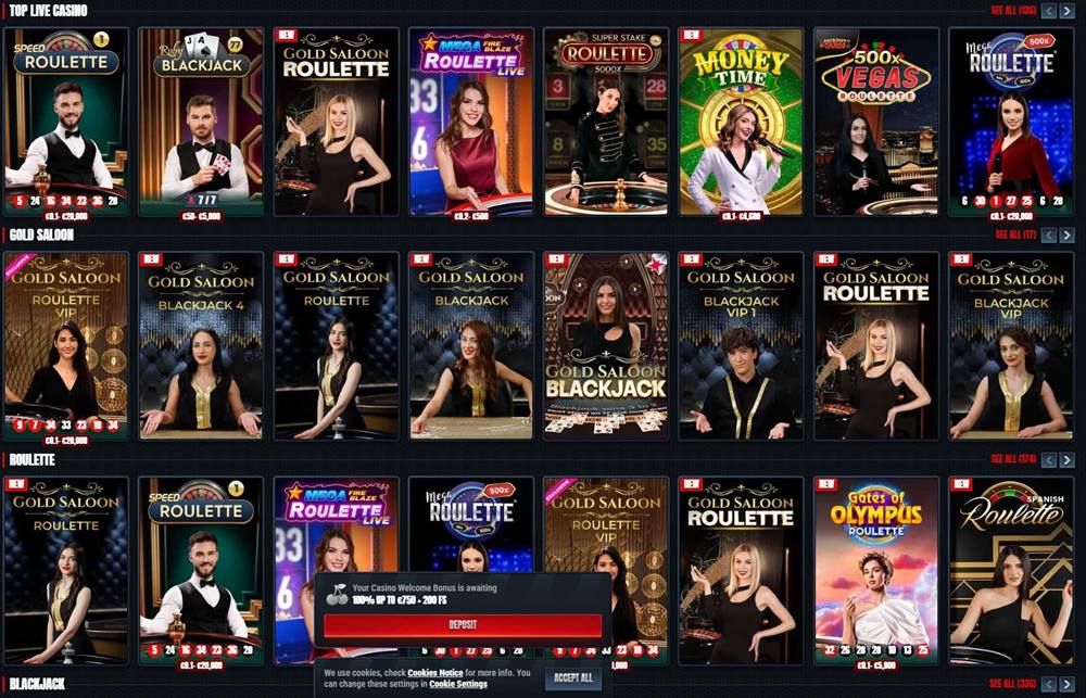 Glorion live casino — live roulette, blackjack, baccarat and game show tables